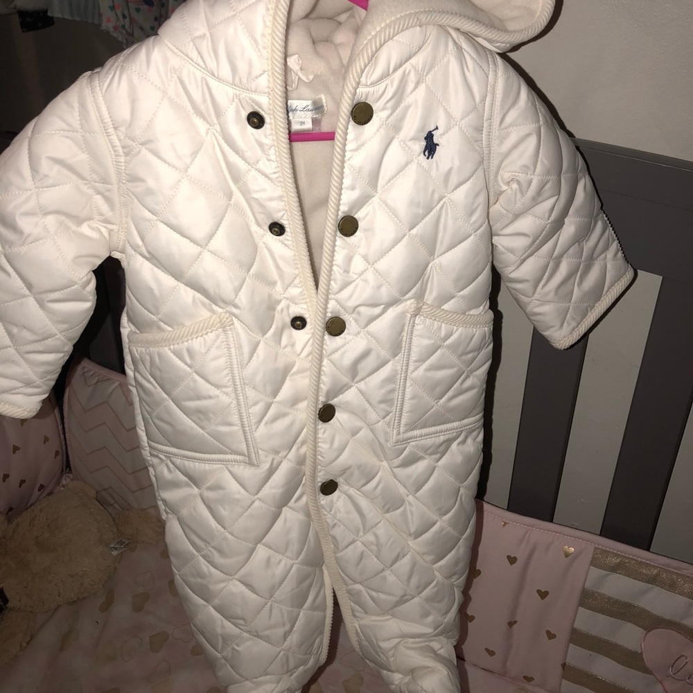 All white Ralph Lauren 3 month winter coat